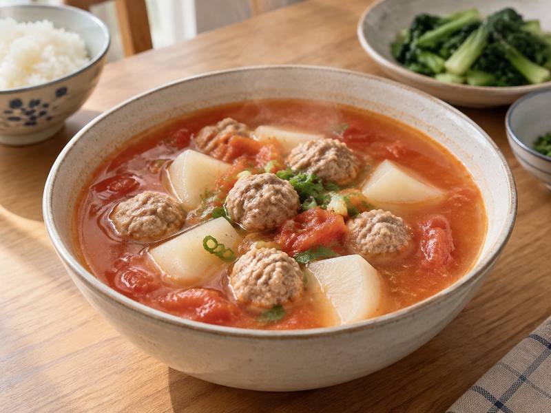 Illustration of Tomato yam meatball soup
