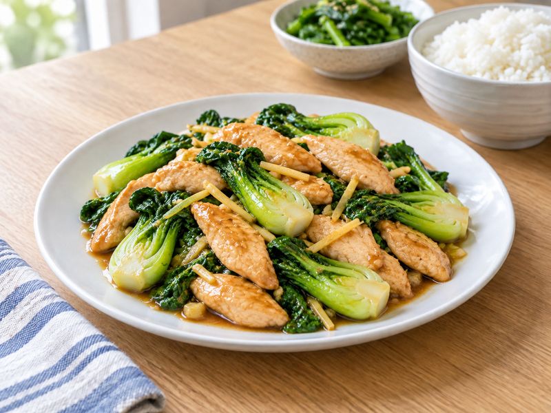 Illustration of Chicken and bok choy stir-fry