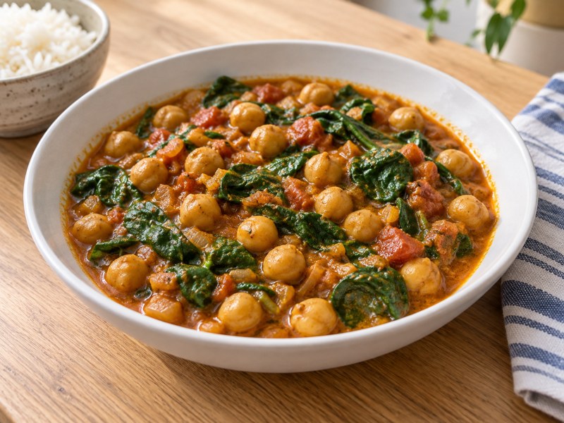 Illustration of Curried chickpeas with spinach