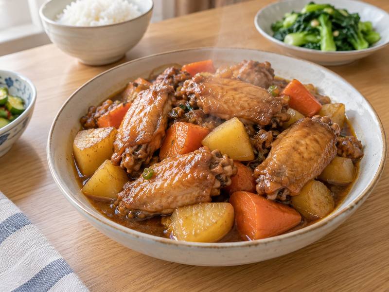 Illustration of Braised wings w/ potato & carrot