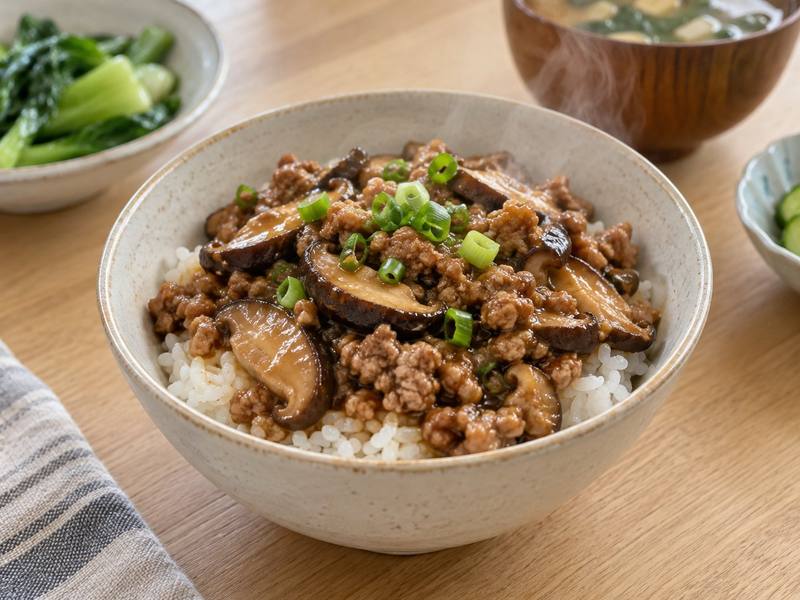 Illustration of Shiitake minced pork rice