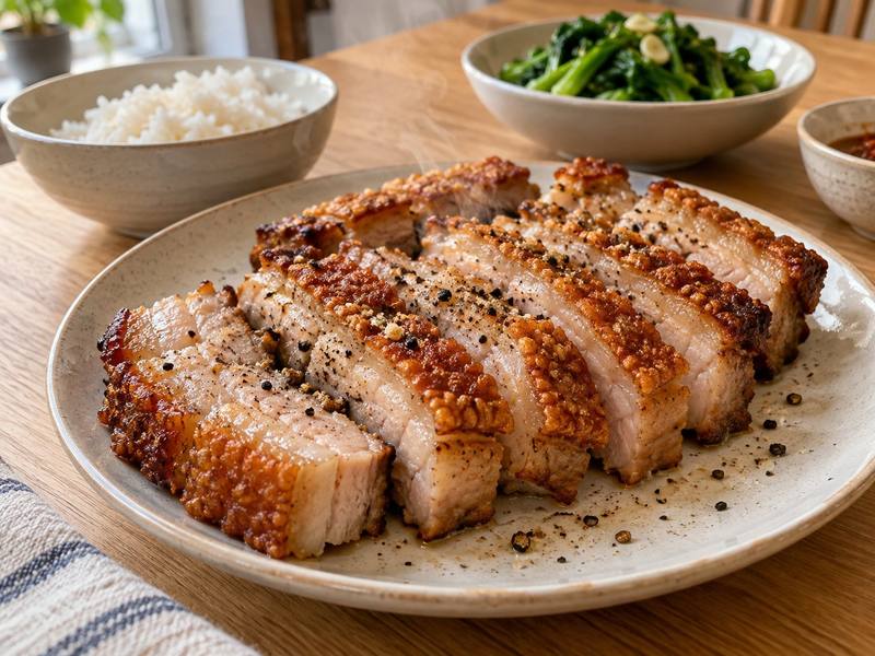 Illustration of Roast black pepper pork belly