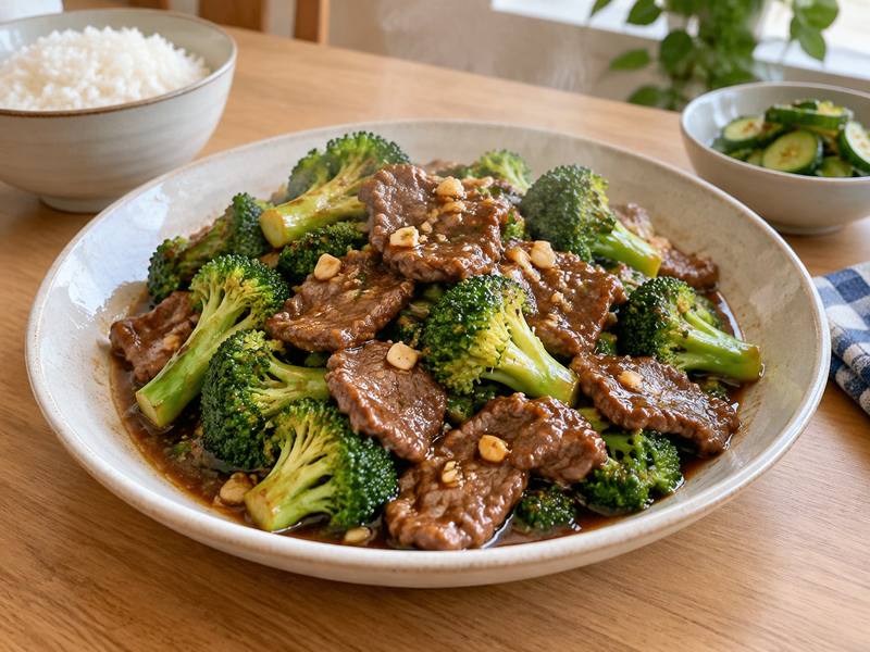 Illustration of Crispy garlic beef broccoli