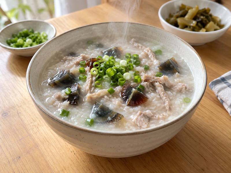 Illustration of Century egg & pork congee