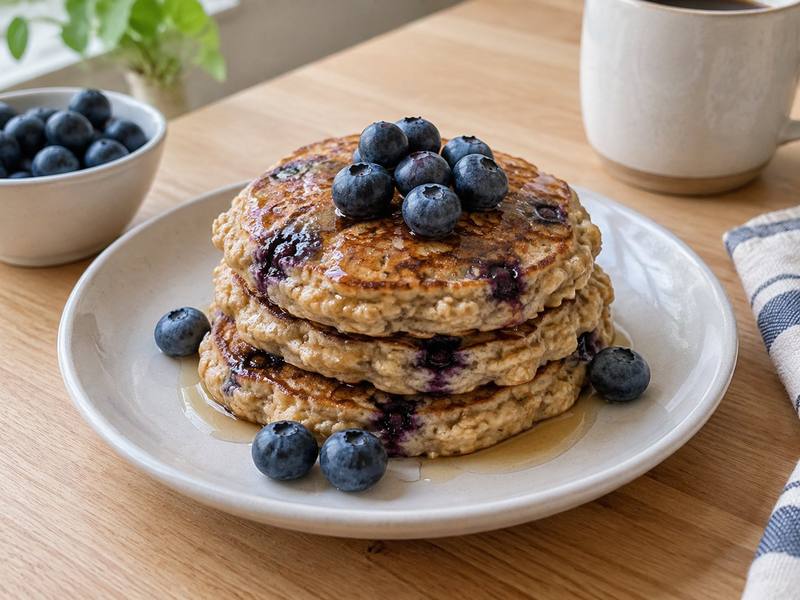 Illustration of Blueberry oatmeal pancakes (no egg)