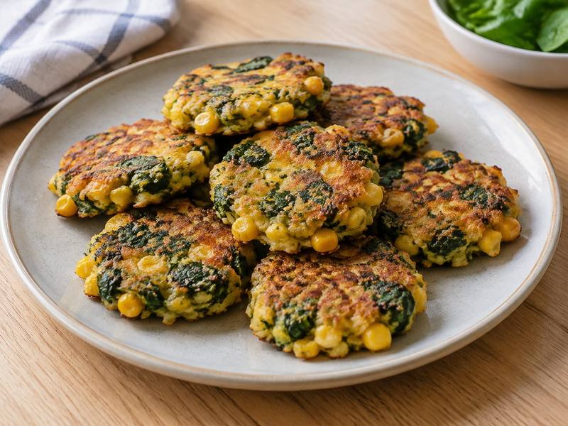 Illustration of Sweetcorn & spinach fritters